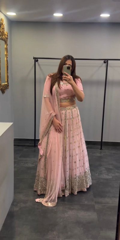 Resplendent Orange Color Georgette Sequence Lehenga Choli