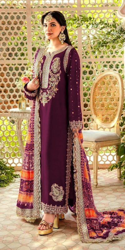 Sightly Purple Color Georgette Embroidery Work Salwar Suit