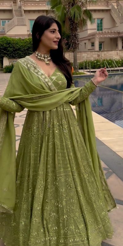 Special Green Color Georgette Embroidery Sequence Salwar Suit