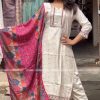 Special White Chinnon Silk Malty Thread Embroidery  Salwar Suit