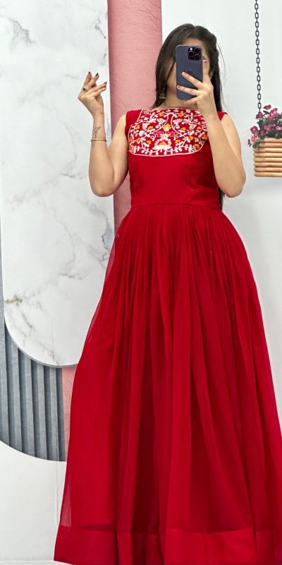 Stylish Orange Color Fox Georgette Embroidery Sequence Gown