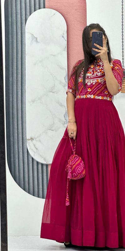 Stylish Red Color Fox Georgette Embroidery Sequence Gown