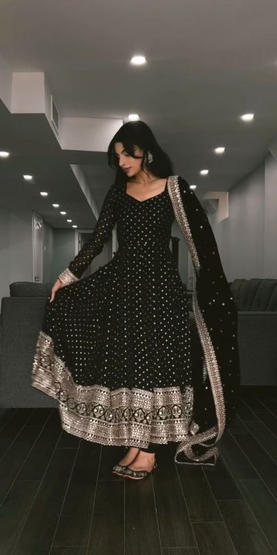 Sublime Black Color Georgette Embroidery Sequence Gown
