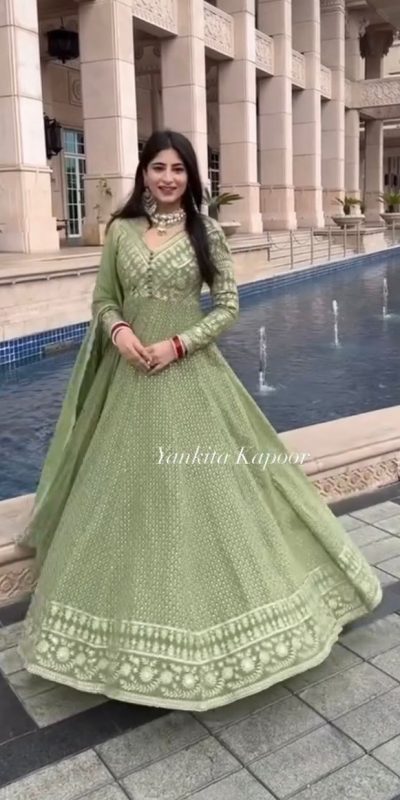Sublime Green Color Georgette Embroidery Sequence Gown