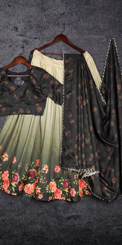 Sublime Green Color Tussar Silk Floral Printed Lehenga Choli