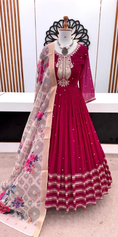 Sublime Pink Color Georgette Embroidery Sequence Gown