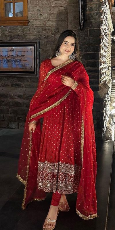 Sublime Red Color Georgette Embroidery Sequence Gown