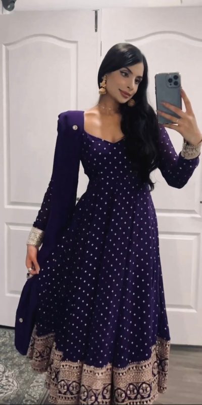 Sublime Violet Color Georgette Embroidery Sequence Gown