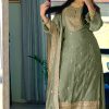 Superb Green Color Chinnon Silk Embroidery Salwar Suit