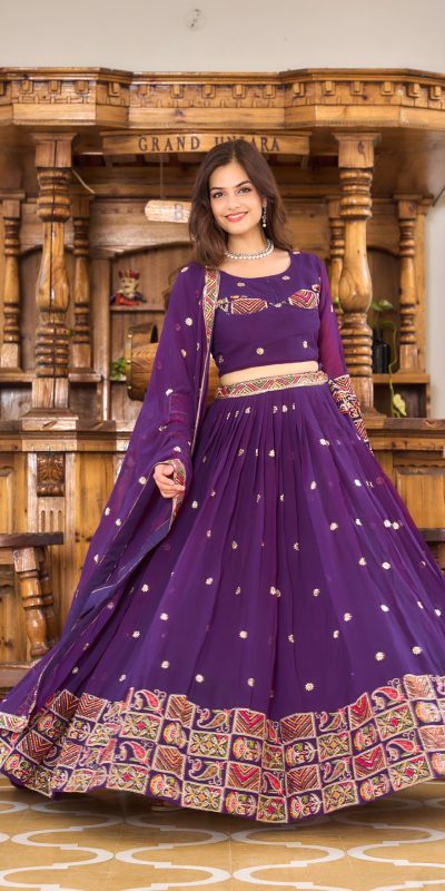 Superb Violet Georgette Sequence Embroidery Lehenga Choli