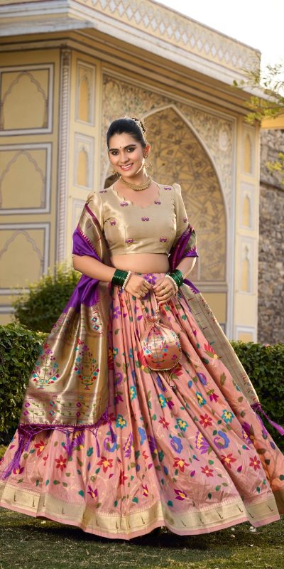 LNB 2021 Peach Jacquard Silk Weaving Zari Lehenga Choli Festive Party Wedding, Events etc. Delivery 4-6 Working Days @4099/- | Lehenga, Bollywood Lehenga, Creative Lehenga, Designer Lehenga, Embroidered Lehenga, Party Wear Lehenga
