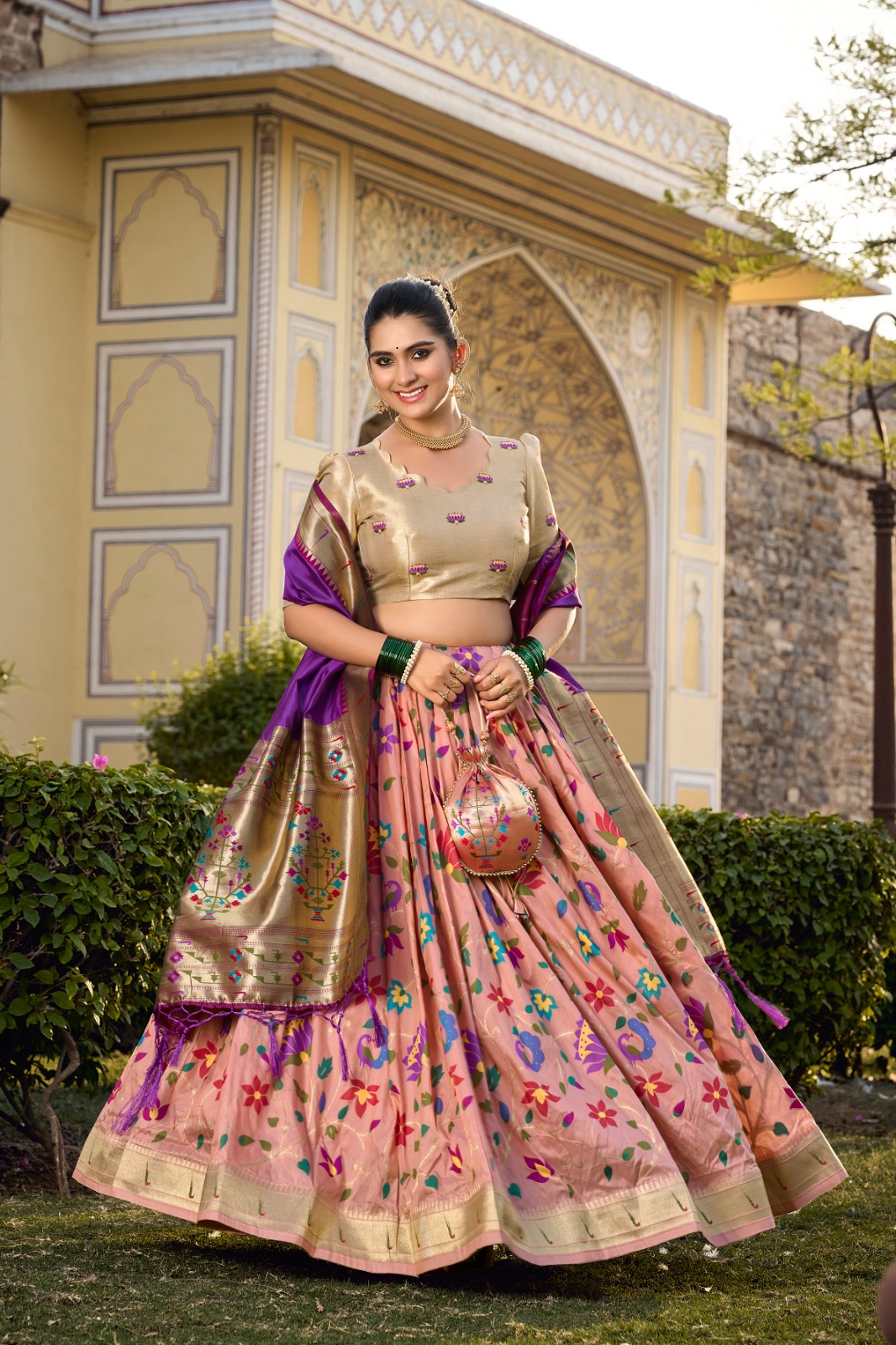 LNB 2021 Peach Jacquard Silk Weaving Zari Lehenga Choli Festive Party Wedding, Events etc. Delivery 4-6 Working Days @4099/- | Lehenga, Bollywood Lehenga, Creative Lehenga, Designer Lehenga, Embroidered Lehenga, Party Wear Lehenga