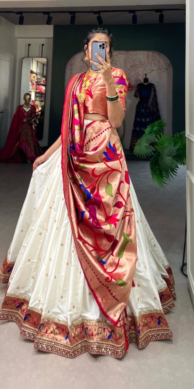LNB 2005 White Jacquard Silk Weaving Zari Lehenga Choli Festive Party Wedding, Events etc. Delivery 4-6 Working Days @3499/- | Lehenga, Bollywood Lehenga, Creative Lehenga, Designer Lehenga, Embroidered Lehenga, Party Wear Lehenga