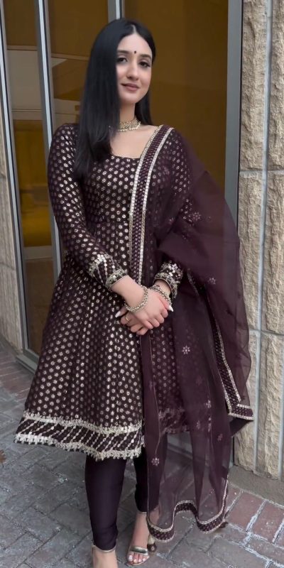 Aesthetic Brown Georgette Embroidery Sequence Salwar Suit