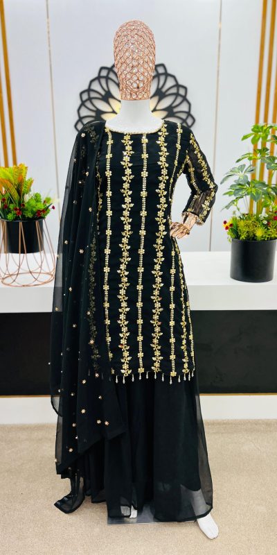 Aglow Black Color Georgette Sequence Embroidery Salwar Suit