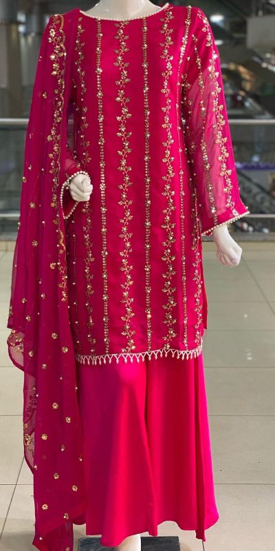 Aglow Pink Color Georgette Sequence Embroidery Salwar Suit