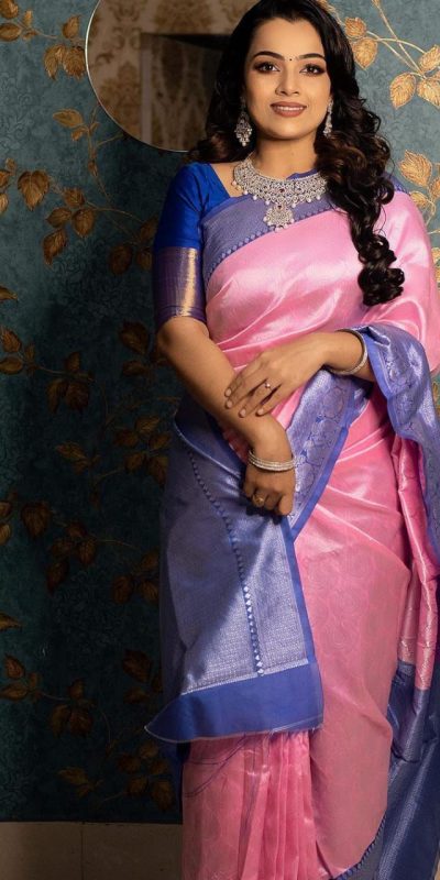 Aglow Pink Color Soft Kanjivaram Lichi Pattu Jacquard Silk Saree