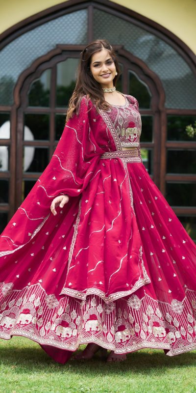 Aglow Rani Color Embroidery Georgette Sequence Lehenga Choli