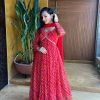 Aglow Red Color Pure Bandhini Embroidery Lace Work Gown