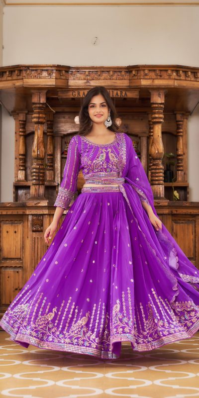 Aglow Violet Color Georgette Multi Sequence Work Lehenga Choli