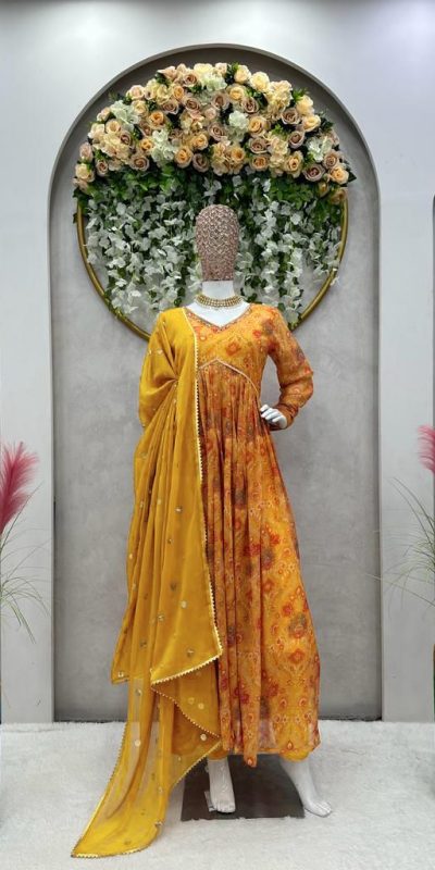 Alluring Yellow Color Foix Georgette Digital Printed Salwar Suit