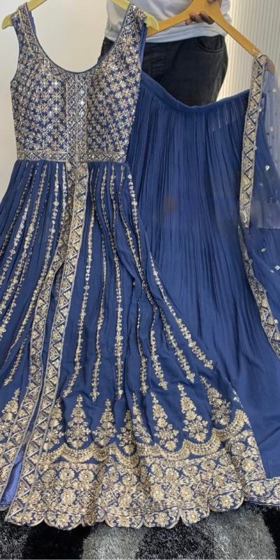 Artful Blue Color Georgette Embroidery Sequence Lehenga Choli