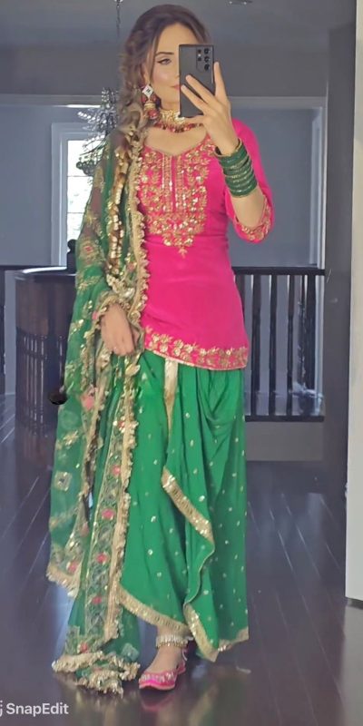 Artful Pink & Green Color Georgette Embroidery Salwar Suit