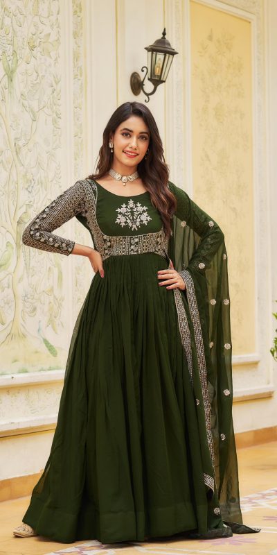 Artfully Green Color Georgette Sequence Embroidery Gown