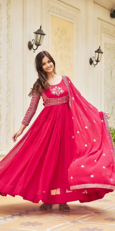 Artfully Pink Color Georgette Sequence Embroidery Gown