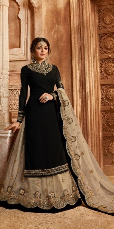Beautiful Black Color Georgette Embroidery Sharara Suit