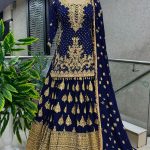 Captivating Navy Blue Chinnon Silk Embroidery Lehenga Choli