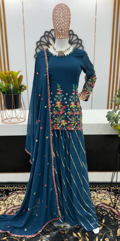 Classic Blue Color Heavy Georgette Embroidery Salwar Suit