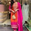 Classic Orange Color Chinnon Heavy Embroidery Salwar Suit