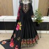 Fancy Black Color Chinon Silk Embroidery Sequence Gown