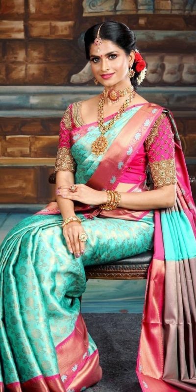 Fancy Firozi Color Soft Lichi Silk Jacquard All Over Saree