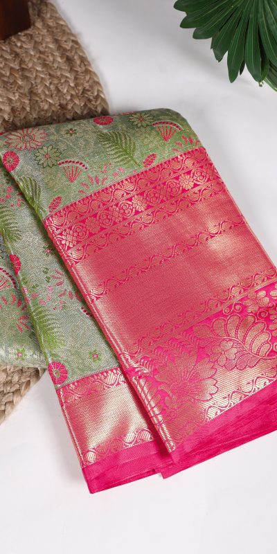 Fancy Green Color Jacquard Silk Zari Weaving Work Saree