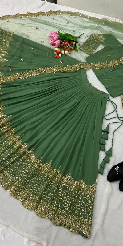 Fancy Light Green Color Georgette Embroidery Lehenga Choli