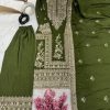 Fancy Mehndi Chinnon Silk Embroidery Coding Dori Salwar Suit