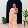 Fancy Orange Color Burberry Blooming Zari Embroidery Saree
