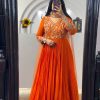 Fancy Orange Color Fox Georgette Embroidery Sequence Gown