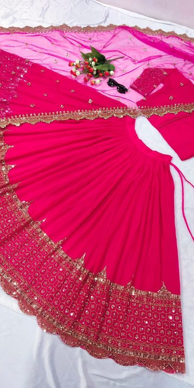 Fancy Pink Color Georgette Embroidery Lehenga Choli
