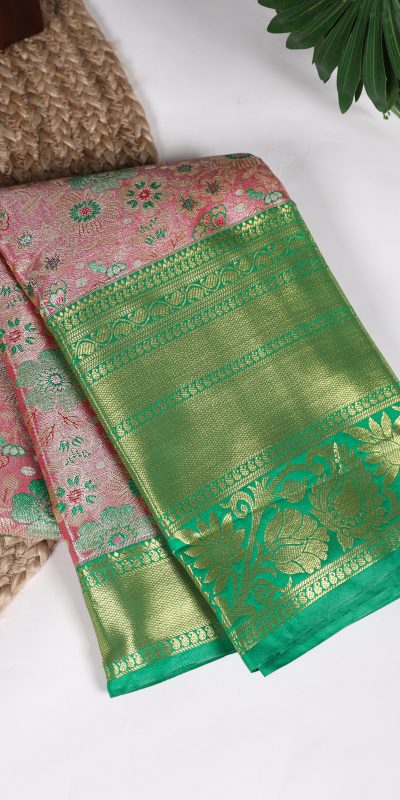 Fancy Pink Color Jacquard Silk Zari Weaving Work Saree