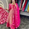 Fancy Pink Color Kota Silk Weaving Jacquard With Koti Gown