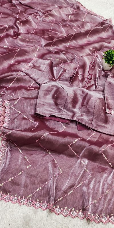 Fancy Purple Color Jimmy Cho Embellished Sequins Saree