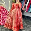 Fancy Red Color Kota Silk Weaving Jacquard With Koti Gown