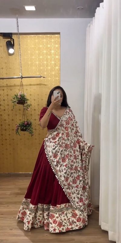 Fine Maroon Color Pure Cotton Sequence Lehenga Choli