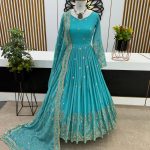 Graceful Blue Color Georgette Embroidery Sequence Work Gown