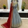 Luminous Cement Color Georgette Embroidery Sequence Gown