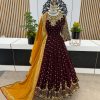Luminous Maroon Color Georgette Embroidery Sequence Gown