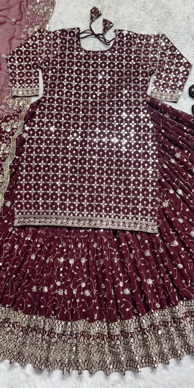 Graceful Maroon Color Sequence Multi Needle Work Lehenga Choli